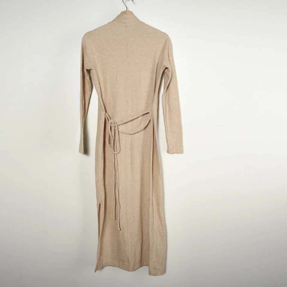 Vestido Suéter Vince Para Mujer XS Beige Cuello Alto Cinturón Mezcla Algodón Manga Larga Foto 2 de 3