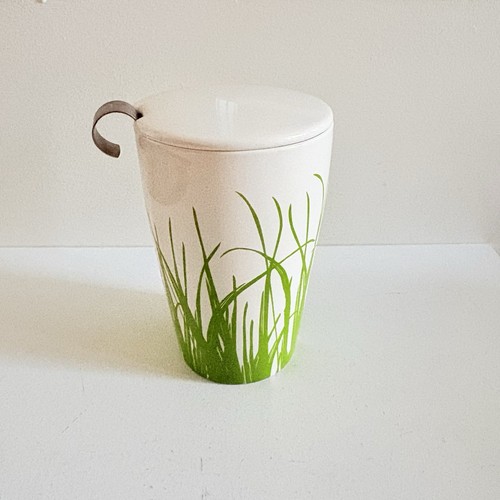 Tazza Tea Forte con infusore con coperchio tazza verde e bianca primaverile erba ripida alta 12 oz - Foto 1 di 7