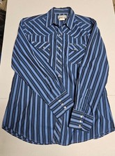 Wrangler Wrancher Men's Size L Pearl Snap Western Shirt Long Sleeves Blue Black