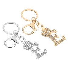 Initial Letter Keychain, 2 Pcs Letter E Crown Design Charm, Gold/Silver