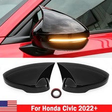 For 22-2026 Honda Civic M Horn Style Gloss Black Side Mirror Cover Caps W Light