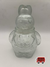 Vintage Clear Glass Bunny Candy Jar Chubby Ra...