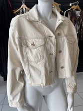 WILD FABLE Sz XS Ivory Oversized Long Sleeve Cropped Denim Jacket w/Raw Hem
