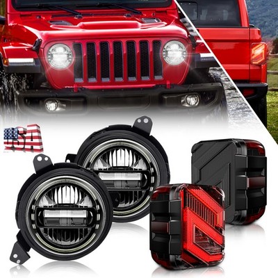 Fit 2020-2025 for Jeep Gladiator JT 9inch Kit Halo LED Headlight Rear Tail Light