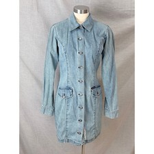 Vintage Guess Jeans USA Y2K Denim Mini Dress Distressed Shacket 7 AS IS