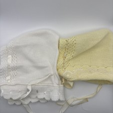 Vintage Baby/doll Bonnets Lot Of Two Yellow And White Details