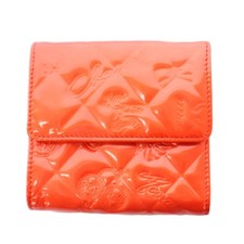 Chanel Enamel Orange Compact Wallet Trifold Square Quilting Unisex Very Good