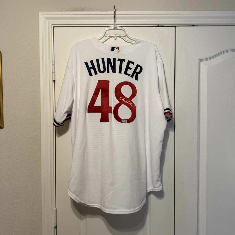 Camiseta deportiva firmada por Torii Hunter auténtica Nike Minnesota Twins autógrafo Beckett BAS Foto 3 de 4