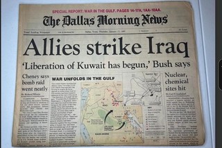 Morning NewsPaper 1/17/91 2 sections Allies strike Iraq. War in the Gulf