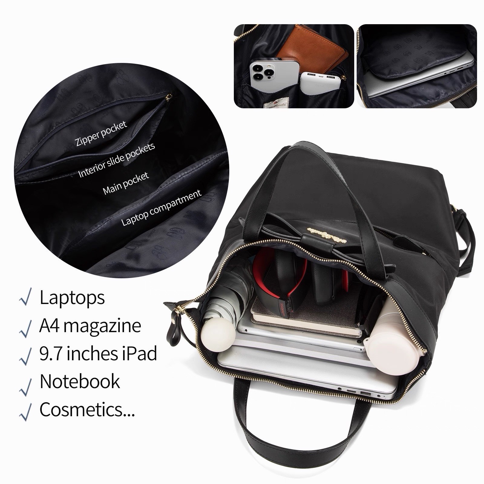 Black Multifunction Backpack Laptop Bag Adjustabl… - image 3