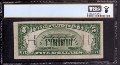1934 A $5 FEDERAL RESERVE HAWAII EMERGENCY ISSUE NOTE FR.2302 PCGS B VF 25 - Picture 2 of 4