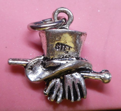 STERLING SILVER CHARM Top Hat Gloves & Cane - Picture 2 of 2