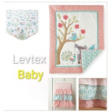 Levtex Baby EUC Fiona 5-Piece Nursery Crib Bedding Set hamper wall flags quilt