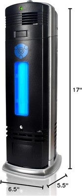 Oion Permanent Filter 1,000 sf, Black Ionic Air Purifier, Pro Ionizer with UV-C