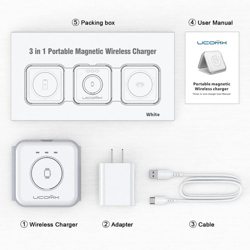 3in1 Wireless Charger,Magnetic Travel Wireless Charging Station Multiple Devices - 第 2/13 張圖片