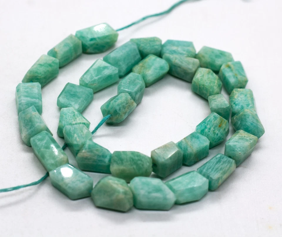 Natural Amazonite Gemstone Step Cut Faceted Nuggets Beads 34 Pisces 17 Inches - Image 3 of 4