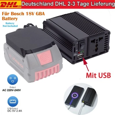 DEMKMILRI Für Bosch 18V GBA Spannungswandler USB Wechselrichter Inverter （DC 18V AC 220V）