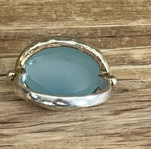 Treisi Oval Blue Chalcedony Ring 24K Gold Veiled Stone Sterling Silver Band- New - Picture 19 of 24