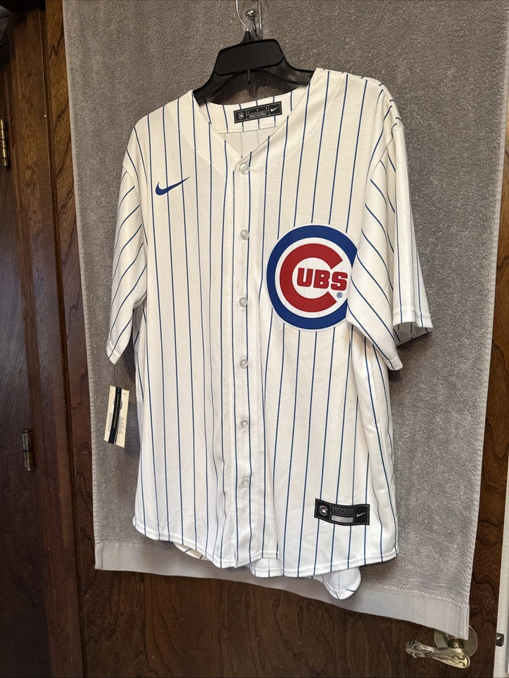 Nike MLB Chicago Cubs Button Up White Pin Stripe Jersey Blank NWT Mens Sz Large - Image 3 of 4
