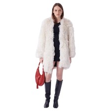 Roberto Cavalli F/W 2014 Runway Cream Lamb Fur Coat with Zebra Print Lining 38