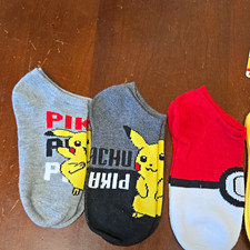 Pok mon Pikachu No-Show Socks 6 Pairs Unisex Kids Size M Multicolor
