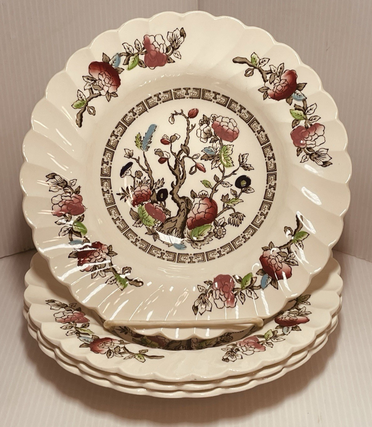 VTG 4 Myott Staffordshire Indian Tree 8" Salad Bread Plates Made in England.