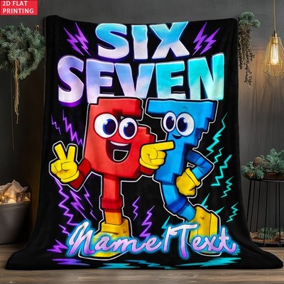 1pc Two Characters Labeled SIX SEVEN Custom Name Portable Blanket-Lightweight