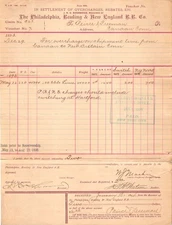 Philadelphia Reading & New England Railroad 1894 Overcharge Voucher Receivership