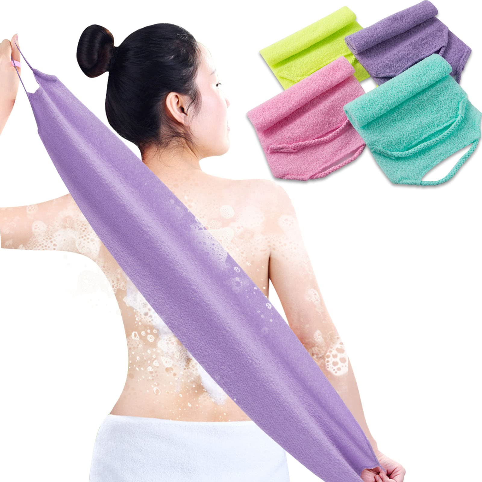 4-Piece Nylon Back Exfoliator Scrubber with Extended Handles for Deep Cleansing