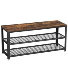 3-Tier Shoe Rack Shelf Bench – Metal Mesh Storage with Seating for Entryway