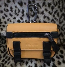 Coach Micro Track Key Fob Bag Charm Black Antique Yellow Smooth Leather