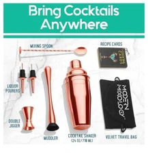 Bartender Kit Copper 8 PC - Cocktail Mixology Set with Shaker Muddler Pourers