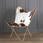 Vintage Cowhide Leather Butterfly Accent Chair Supper Relax Sleeper Seat Folding