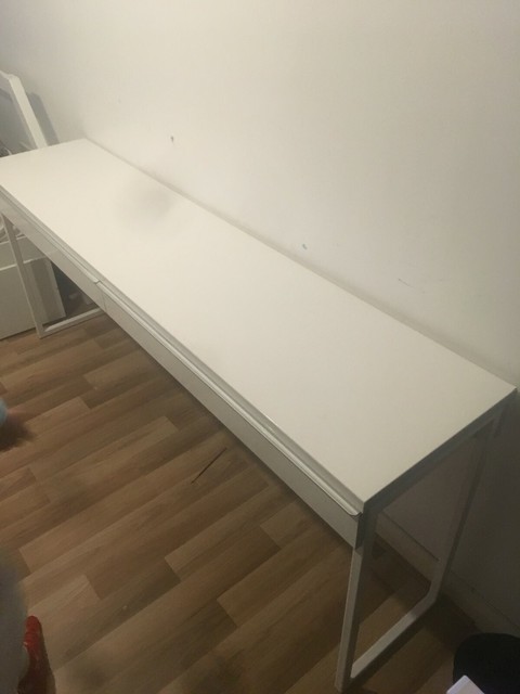 Ikea Besta Burs Desk Unit 180cm X 40cm 2 Drawers High Gloss White