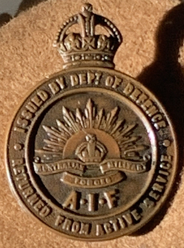 WW1 AIF AUSTRALIAN R.A.S RETURNED FROM ACTIVE SERVICE BADGE 88179 AUST.GO. PERTH - Bild 1 von 6