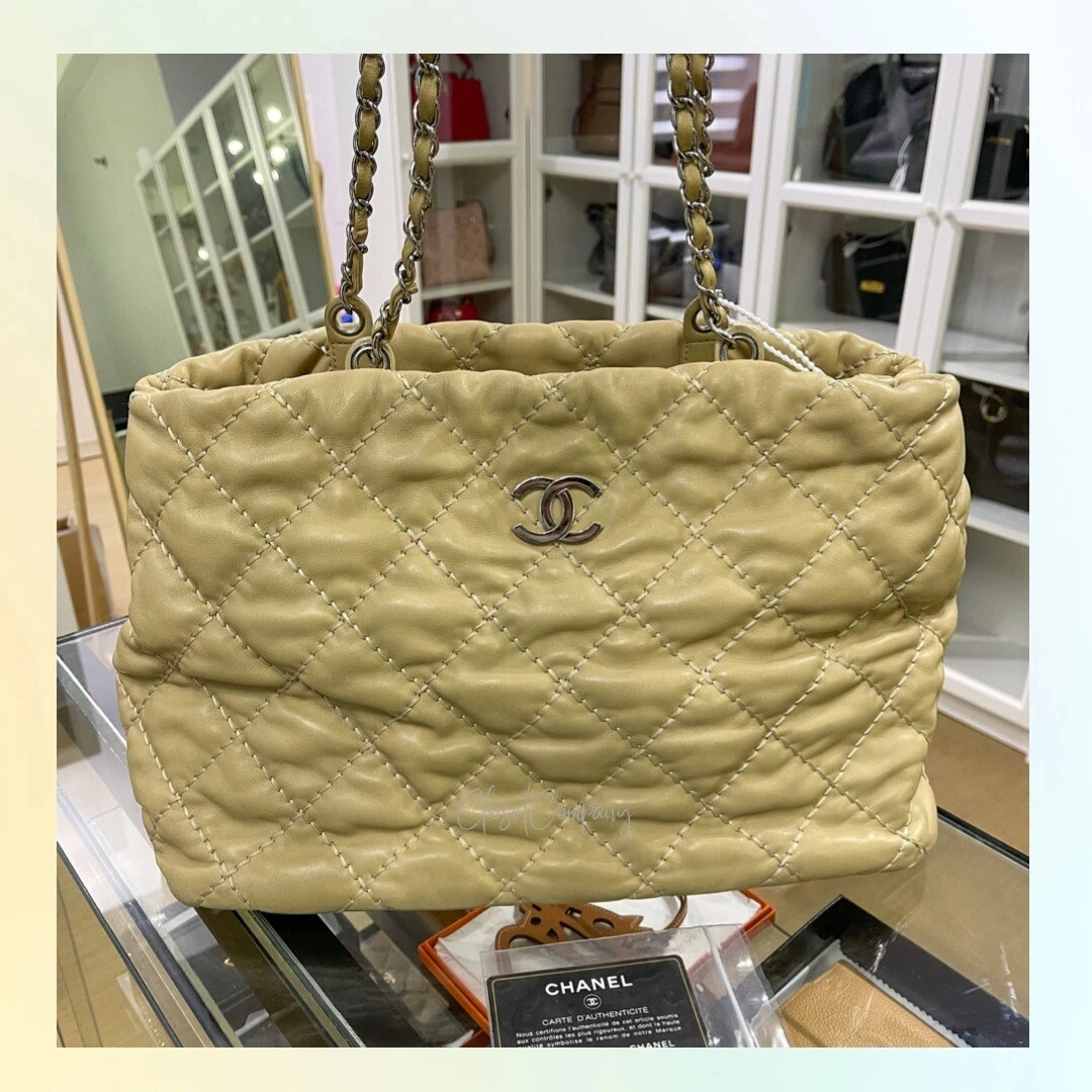 Chanel Quilted Beige Tote Lambskin Silver Hardware Series 18 #47 Chanel Quilted Beige Tote Lambskin Silver Hardware Series 18