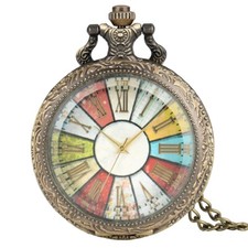 Vintage Style Bronze Quartz Pocket Watch with Necklace Chain Gift for Women Men