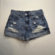 Aeropostale Jean Shorts Womens Sz 4 High Rise Mom Distressed Roll Up Denim