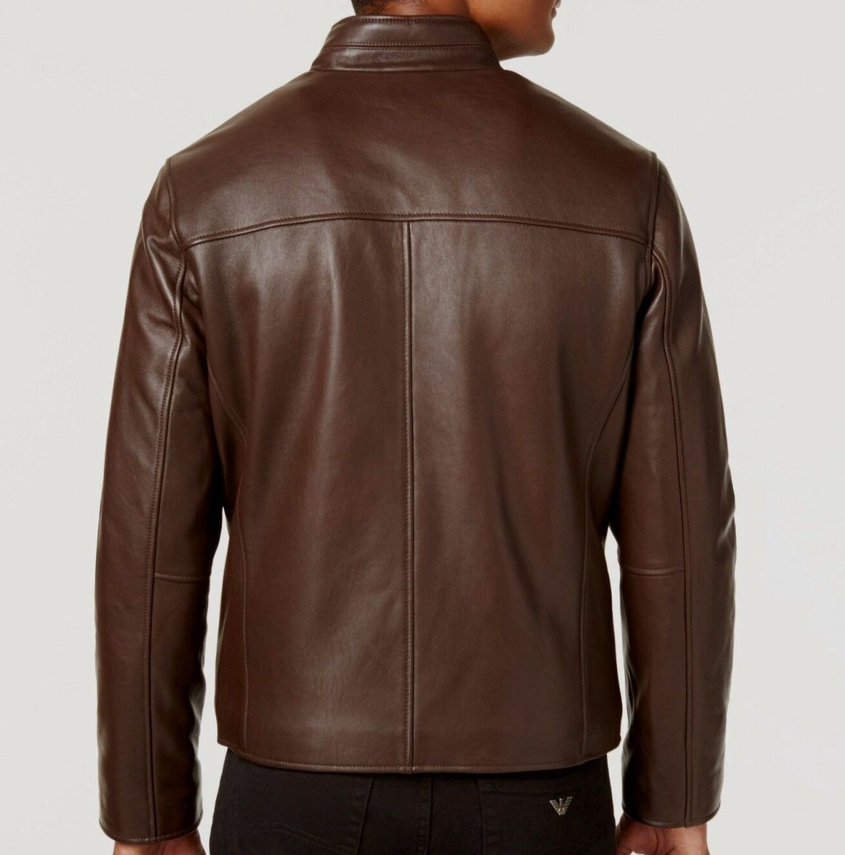 $595 Cole Haan Men's Brown Genuine Leather Motorcycle Coat