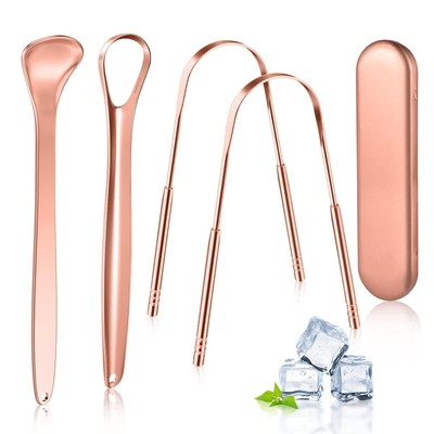 MORGLES Copper Tongue Scraper, 4Pcs Scraper with Case Medical Gold 