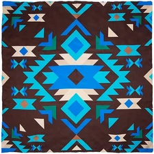 Wyoming Traders Wild Rag Southwest Print Brown / Blue 100% Silk Scarf - 34.5"