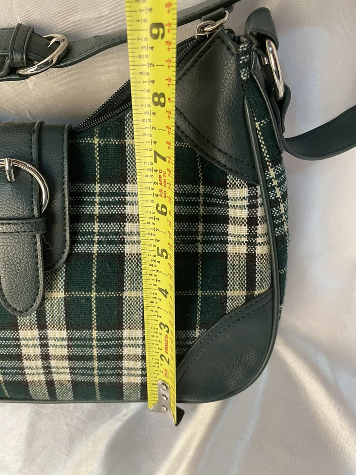 Croft & Barrow Verde Blanco Cuadros Negro Hombro y Monedero Ajustable Foto 3 de 4