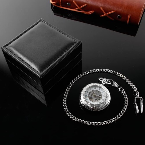 PU Leather Pocket Watch Box Display Storage Gift Case - Picture 3 of 8