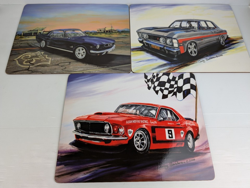 Placemats x6 Muscle Cars Ford Mustang Cork Cinnamon Country Kitchen