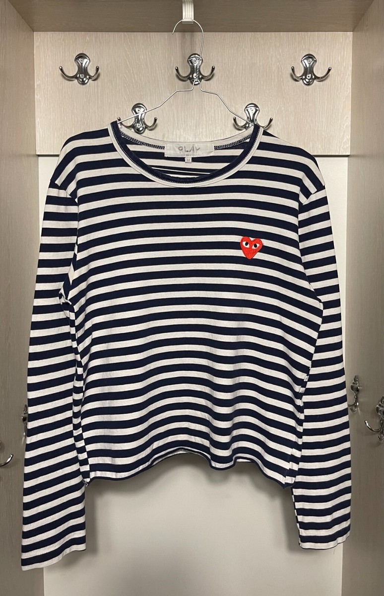トップス COMME des GARCONS SHIRT tops Play Comme des Garcons Striped Long Sleeve T-Shirt Top Nave Blue