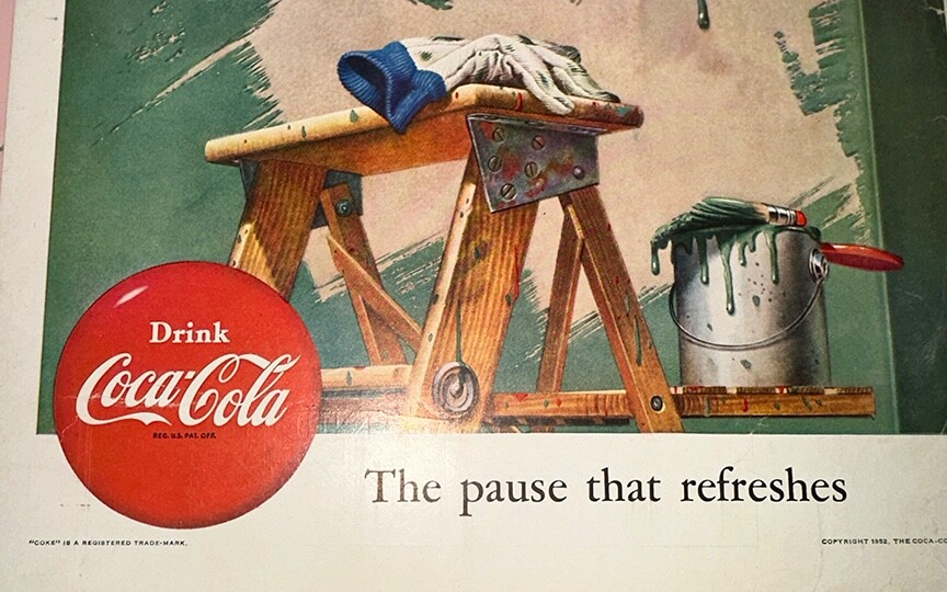 1952 Coca Cola Ad Gone For Coke Painter Green Paint Ladder