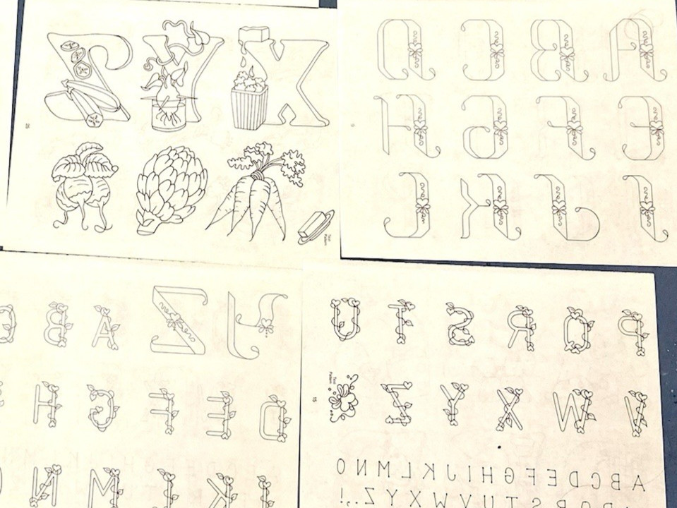 12 Vintage Iron On Transfer Individual Pattern Lot Alphabet Letters Theme Sheets