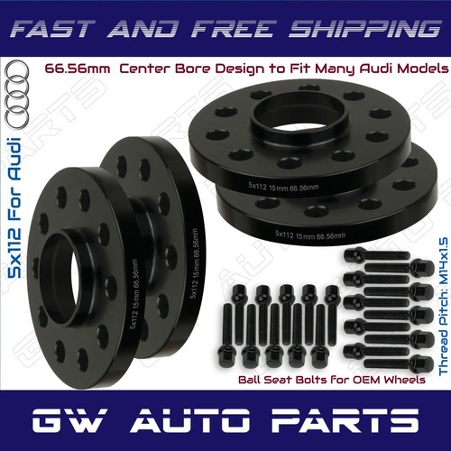 4 Black 15mm Audi 5x112 Hub Bore Wheel Spacer Kit 66.6mm Fit Q5 SQ5 W