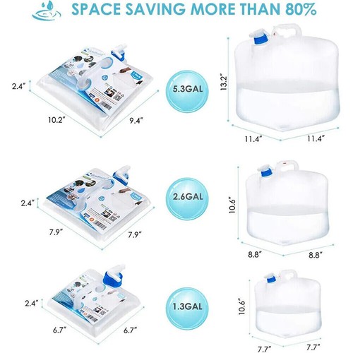 4x 5.3 Collapsible Water Container w/ Spigot 10 Gallon Camping Water Storage Jug - Picture 3 of 6