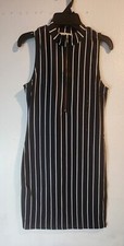 Heart & Hips Zip Mock Neck Striped bodycon stretch short Dress Small